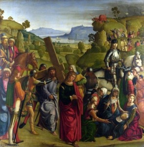 Bpccaccio Boccacino, 1501, Christ carrying the cross and the virgin Mary swooning.